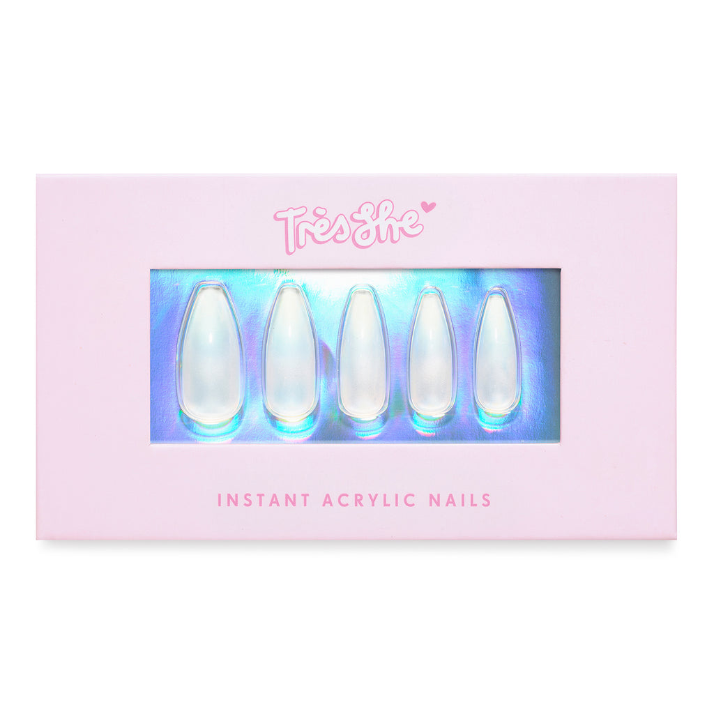 Tres She instant acrylic press on nails in clear long tapered ballerina