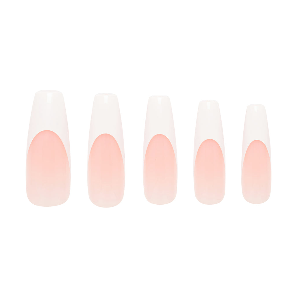 Tres She instant acrylic press on nails classic French tips in ultra long coffin shape