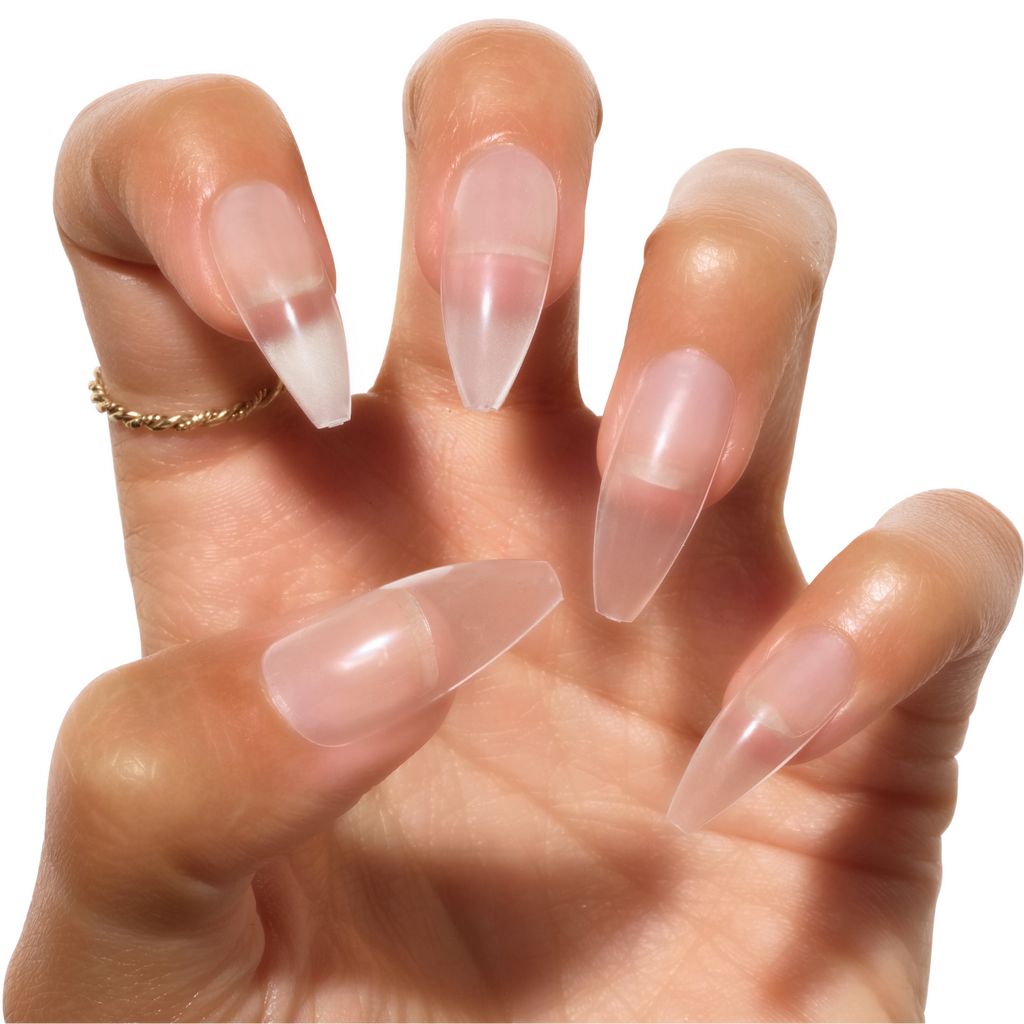 Tres She instant acrylic press on nails in clear long tapered ballerina